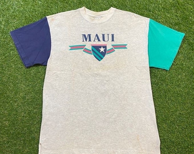 Vintage Maui Hawaii T Shirt Tee Gear For Sports Made USA Size Xtra Large XL Beautiful Island of USA Palm Trees Beach Honolulu