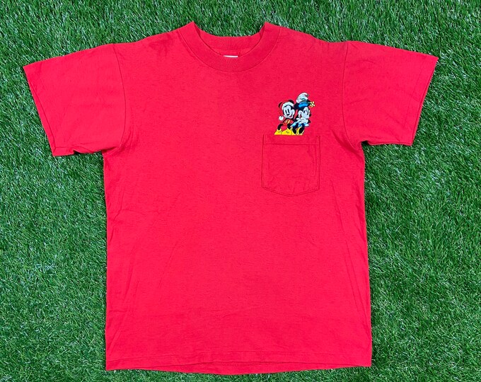 Vintage Mickey & Minnie Mouse XMAS Tee T Shirt The Disney Store Made USA Size Medium Orlando FL 1990s Walt Disney World 90s Magic Kingdom