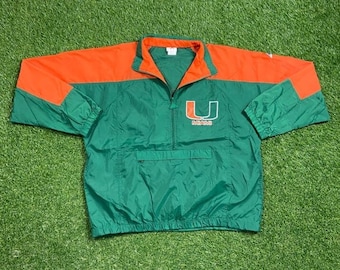 Vintage University of Miami Hurricanes Windbreaker Jacket Size Large L NCAA College Football 305 The U Florida Light Rain Coat 1990s 90s