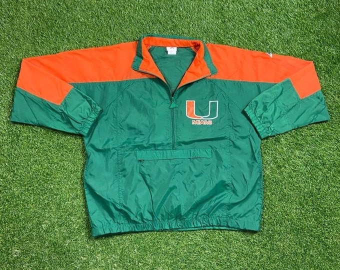 Vintage University of Miami Hurricanes Windbreaker Jacket Size Large L NCAA College Football 305 The U Florida Light Rain Coat 1990s 90s