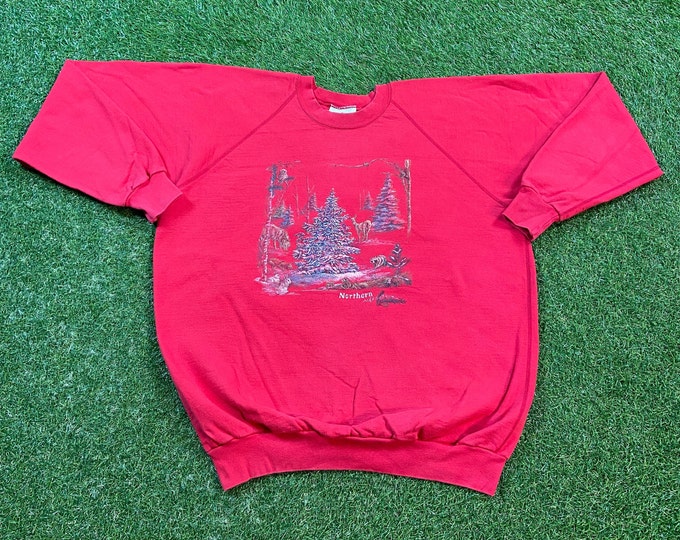 Vintage Outdoors Nature Winter Snow Red Christmas 1990s Sweatshirt Sweater