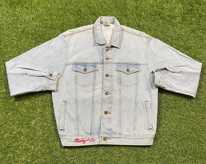 Vintage Mickey Mouse Jean Jacket Mickey & Co Size Medium M Walt Disney World WDW Disneyland Classic Blue Jean Jacket 1990s 90s