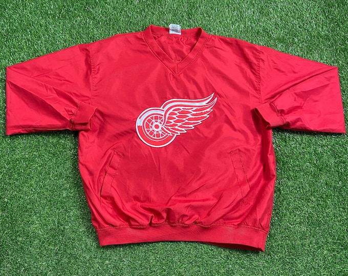 Vintage Detroit Red Wings Pull Over Jacket Size Large L NHL Hockey Michigan 1990s 90s