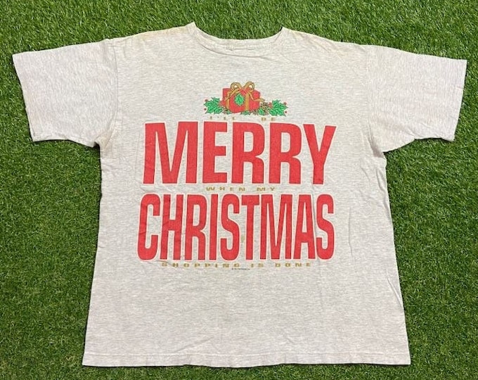 Vintage Merry Christmas T Shirt Tee Made USA Size XXL 2XL Holiday Party Merry Xmas Santa Classic Santa Claus Ornaments 1990s 90s