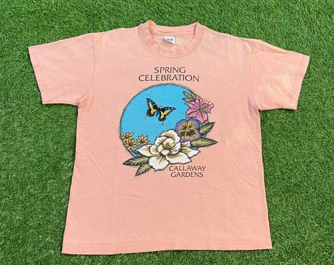Vintage Callaway Gardens T Shirt Tee Made USA Size Large L Spring Bees Caterpillars Butterflies Flowers Nature Plants Georgia Resort 1990s