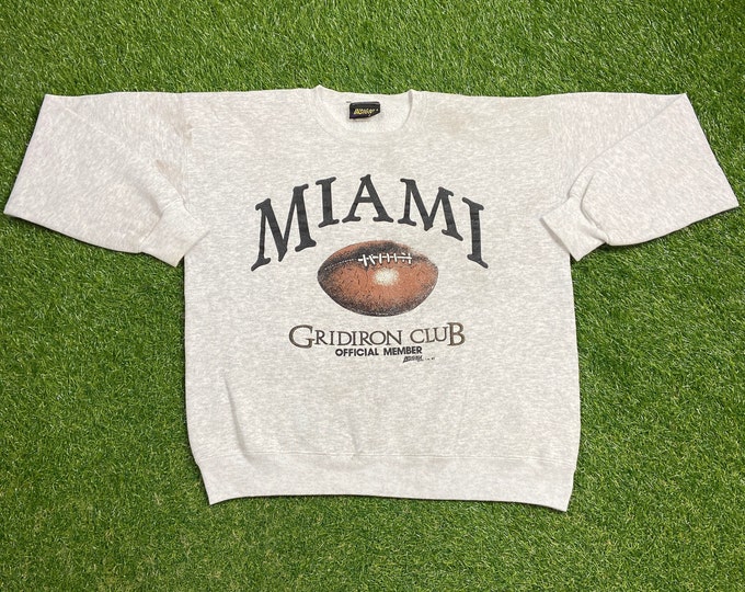 Vintage Miami Gridiron Club Crewneck Sweatshirt Made USA Size Large L NFL Football Dolphins 1990s 90s Pull Over Oversized