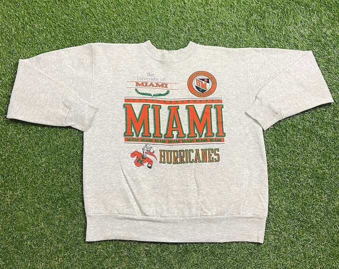 Vintage University of Miami Hurricanes Crewneck Sweatshirt Made USA Size Xtra Large XL 305 The U Miami Style Florida NCAA College Football