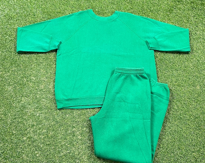 Vintage Green Track Sweat Suit Sweatshirt & Pants Tultex Made USA Size Xtra Large XL 1990s 90s Workout Clothing Athletic Set