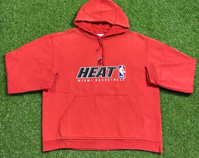 Vintage Miami Heat Hoodie Sweatshirt Reebok Size Xtra Large XL NBA Basketball Florida Dwyane Wade Shaq Lebron James Pull Over Oversized 90s