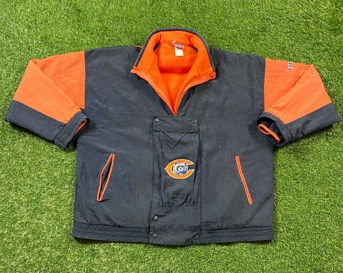 Vintage Chicago Bears Windbreaker Jacket Apex One Size Xtra Large XL NFL Football Illinois Fleece Sweater 1990s 90s