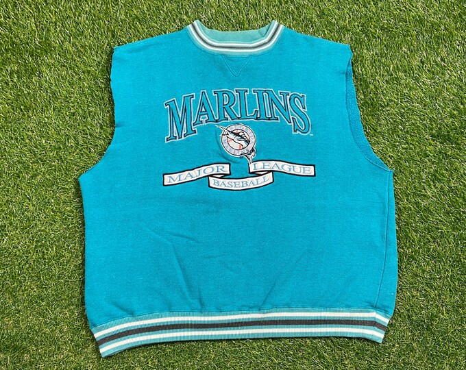 Vintage Florida Marlins Crewneck Sweatshirt Logo Athletic Large L MLB Baseball National League Miami 1990s 90s Classic Pull Over Chopped