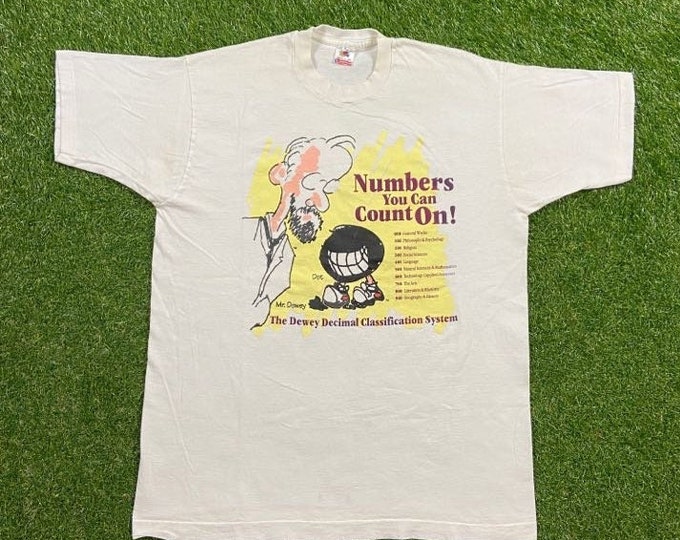 Vintage The Dewey Decimal Classification System T Shirt Tee Made USA Size Xtra Large XL Albert Einstein Tesla Math Physics Education
