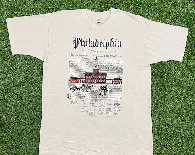 Vintage Philadelphia In Congress T Shirt Tee Fruit of the Loom Made USA Xtra Large XL July 4th 1776 Pennsylvania Phillies Eagles 76ers 90s