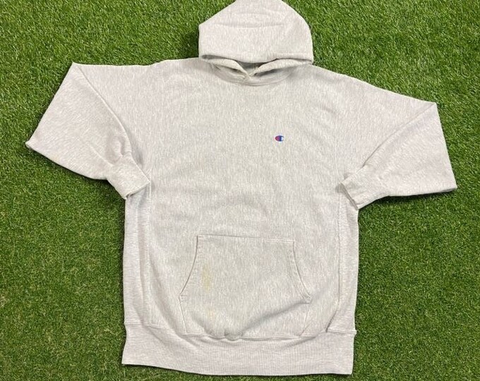 Vintage Plain Gray Champion Hoodie Sweatshirt Size XXL 2XL Quality 1990s Oversized Comfy Great Fit Made USA Original 90s Pull Over