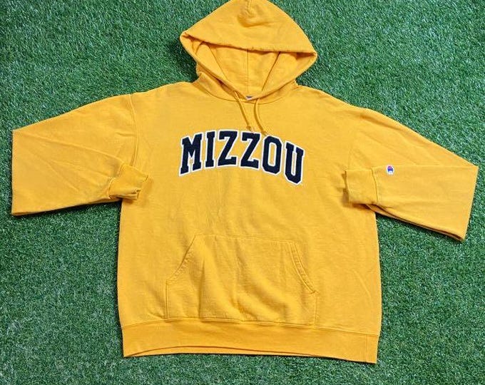 Vintage University of Missouri Tigers Hoodie Sweatshirt Champion Size Large L NCAA College Football Columbia Classic Pull Over Oversized 90s