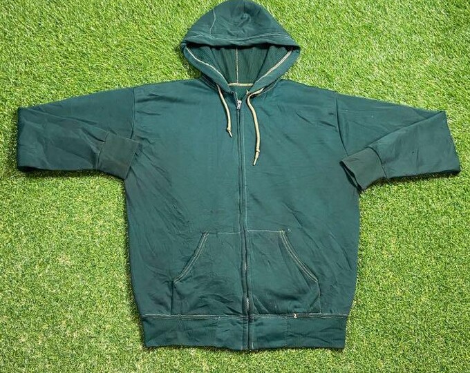 Vintage Plain Green Champion Zip Up Hoodie Sweatshirt Size Medium M Quality Oversized Comfy Great Fit Original True Vintage 1970s Thermal
