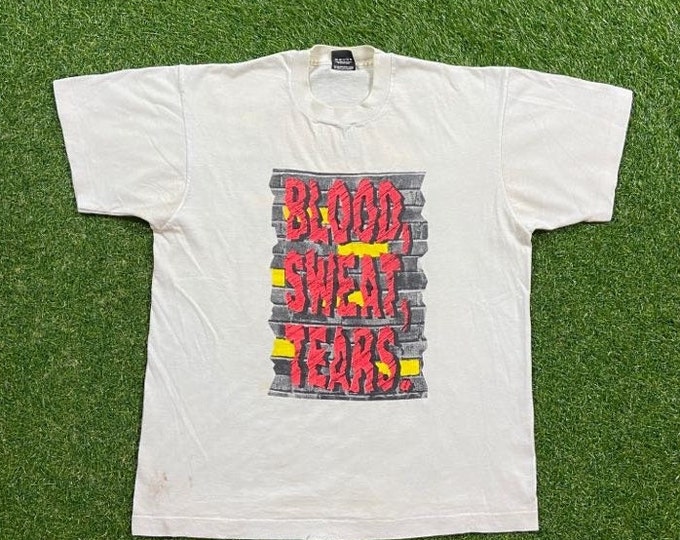 Vintage Jesus Blood Sweat And Tears T Shirt Tee Screen Stars Made USA Size Large L Church Sunday Living Christian God Bible 1990s Religious