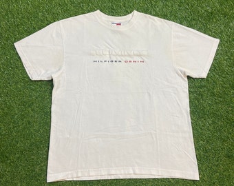 Vintage Tommy Hilfiger T Shirt Tee Tommy Jeans Size Large L Multi Colored Quality 90s TH Comfortable Fit 1990s