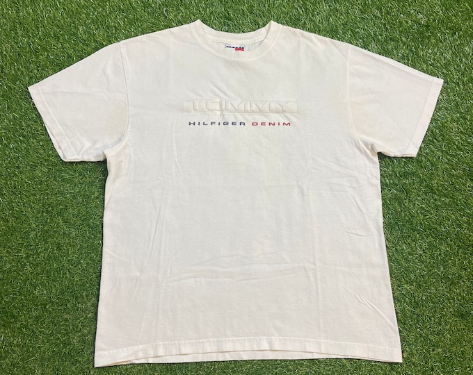 Vintage Tommy Hilfiger T Shirt Tee Tommy Jeans Size Large L Multi Colored Quality 90s TH Comfortable Fit 1990s