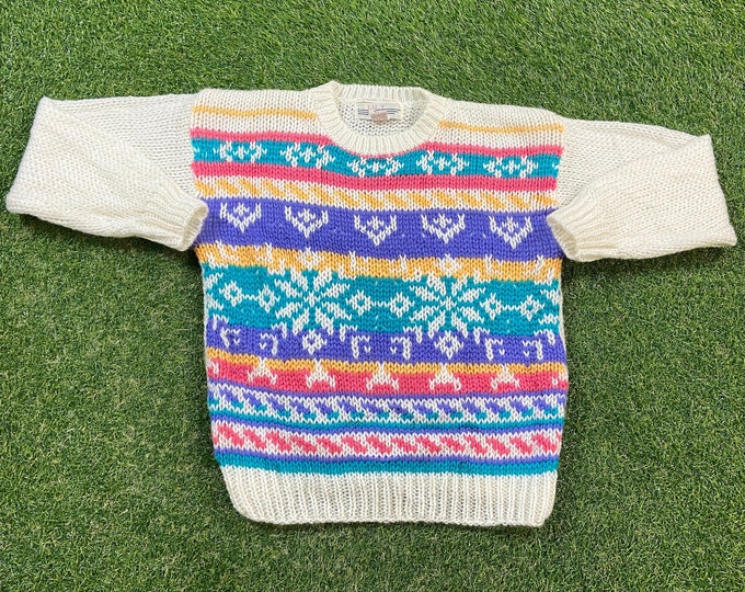 Vintage IVY Multicolor Knitted Crewneck Sweater Size Small S Quality Cool Pattern Warm Winter Fashion Pull Over Oversized 1990s 90s