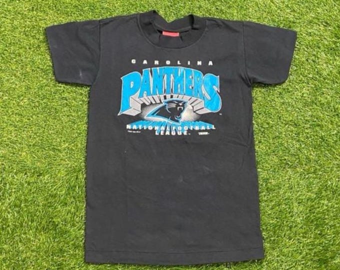 Vintage Carolina Panthers T Shirt Tee Trench Kids Made USA Size Youth Large NFL Football Nfc North Carolina 1990s 90s