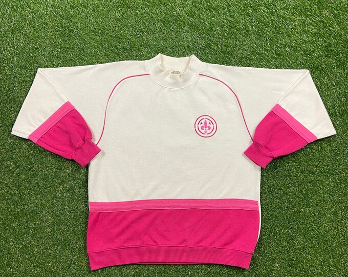 Vintage Crewneck Sweatshirt Victoria Sport Size Large Mardi Gras Pull Over 1980s 80s Sweater Jumper Pink