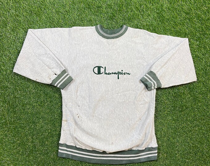 Vintage Gray Champion Reverse Weave Crewneck Sweatshirt Xtra Large XL Quality 1990's Oversized Great Fit Made USA Original 90s Pull Over
