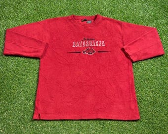Vintage University Arkansas Razorbacks Fleece Sweater Size Large L NCAA College Basketball Fayetteville Pull Over Oversized 1990s
