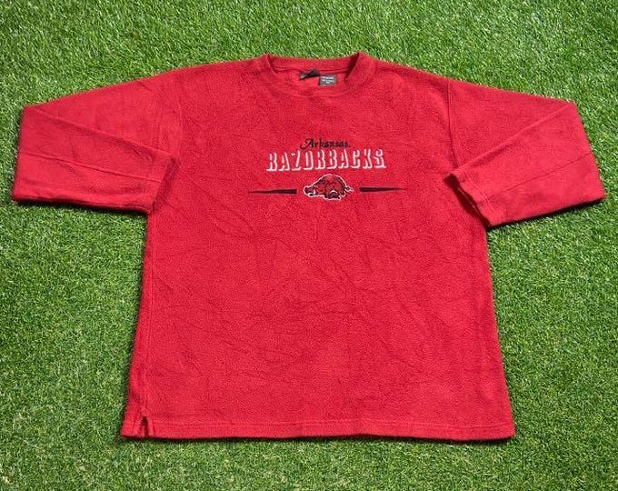 Vintage University Arkansas Razorbacks Fleece Sweater Size Large L NCAA College Basketball Fayetteville Pull Over Oversized 1990s