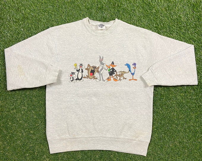 Vintage Looney Tunes Crewneck Sweatshirt ACME Clothing Co Size Medium M Cartoon Taz Warner Bros Bugs Bunny Space Jam 1990s 90s