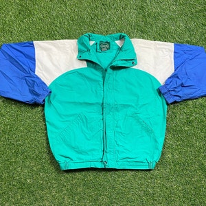 Vintage Graphic Windbreaker Zip Up Jacket Izod Size Medium M Multicolor Streetwear Sport Active Wear Classic Light Rain Coat 1990s