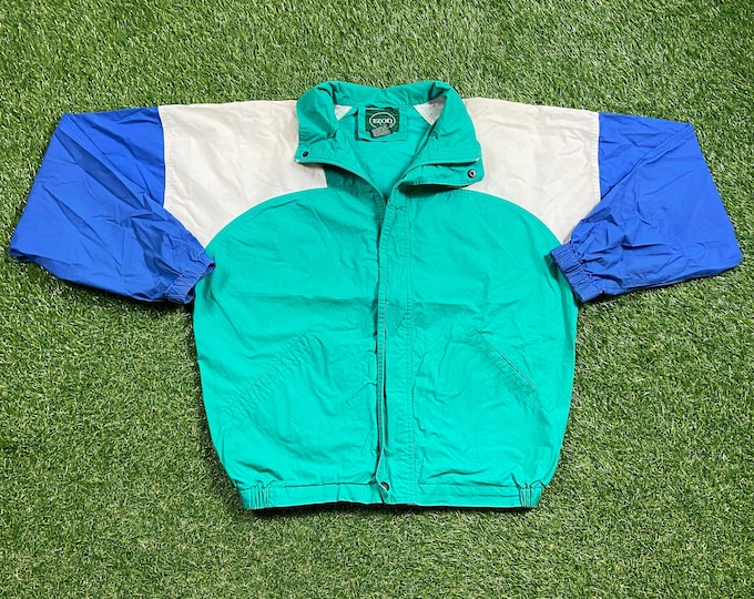 Vintage Graphic Windbreaker Zip Up Jacket Izod Size Medium M Multicolor Streetwear Sport Active Wear Classic Light Rain Coat 1990s