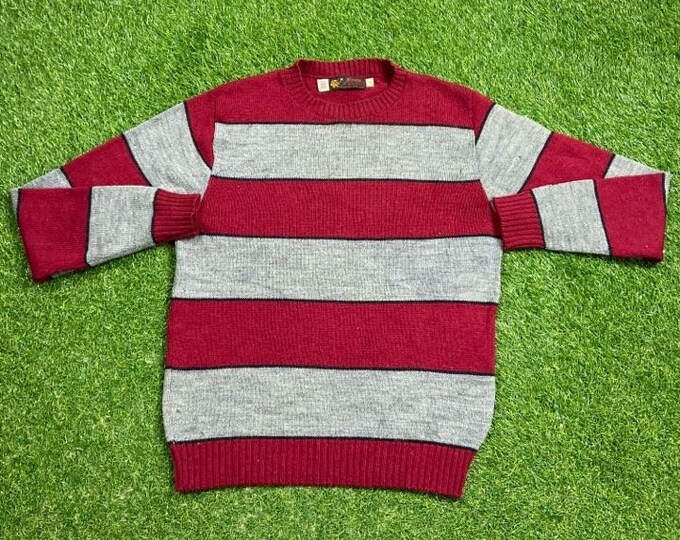 Vintage Multicolor Knitted Crewneck Sweater Made USA Size Medium M Quality Warm Winter Fashion Pull Over Oversized 1980s 80s