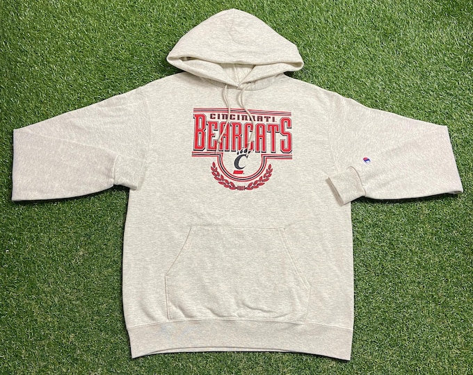 Vintage University of Cincinnati Bearcats Hoodie Sweatshirt Champion Size Medium M Ohio NCAA Football Basketball 1990s Pull Over Oversized