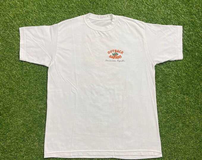 Vintage Outback Safari T Shirt Tee Size Medium M Dominican Republic Santo Domingo Caribbean Island Beautiful Beach Tourist All Over Print