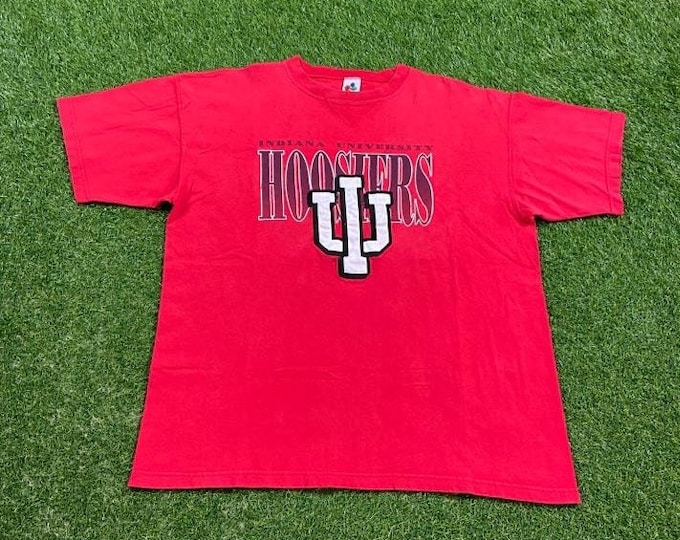 Vintage Indiana University T Shirt Tee Made Usa Size Xtra Large XL NCAA College Basketball IU Hoosiers Classic 1990s 90s