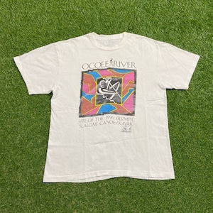 Maglietta vintage Ocoee River, taglia L, slalom, canoa, kayak, Olimpiadi di Atlanta 1996, USA, torcia ATL, logo grande originale Georgia Classic, anni '90.