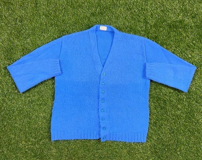 Vintage Dorothy Roberts Blue Cardigan Sweater Size Small S 1970s 70s Comfy Button Down Warm
