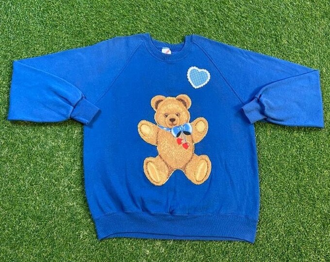Vintage Teddy Bear Crewneck Sweatshirt Jerzees Made USA Size Xtra Large XL Polo Ralph Lauren RL American Apparel Bear Pull Over Oversized