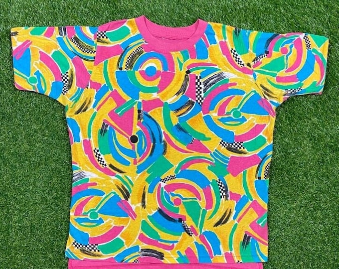 Vintage Wacky Fun Art T Shirt Tee Size Xtra Large XL 80s 1980s Original Classic Party Festival Pop Casual Crazy Loud Colorful