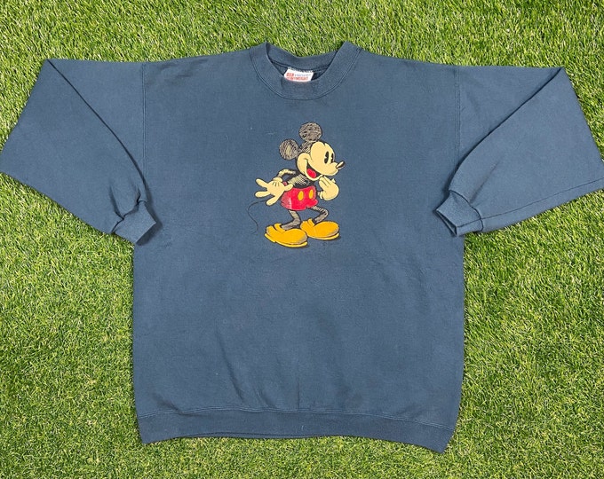 Vintage Mickey Mouse Crewneck Sweatshirt Hanes Made USA Size Large L Walt Disney World Magic Kingdom Disneyland Pull Over 1990s 90s