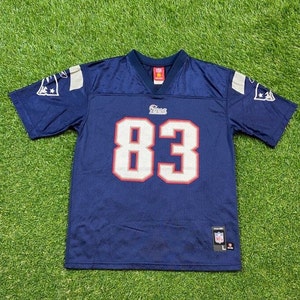 Vintage New England Patriots Wes Welker #83 Jersey Starter Size Youth Large NFL Football AFC 1990s Authentic Super Bowl Boston Massachusetts