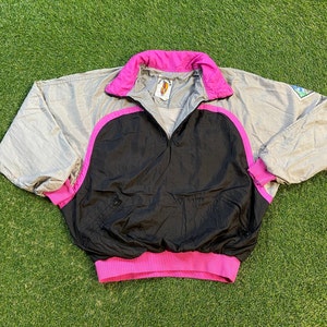 Vintage Graphic Windbreaker Zip Up Jacket Hot Dogger Size Xtra Large Multicolor Streetwear Sport Active Wear Classic Light Rain Coat 1990s