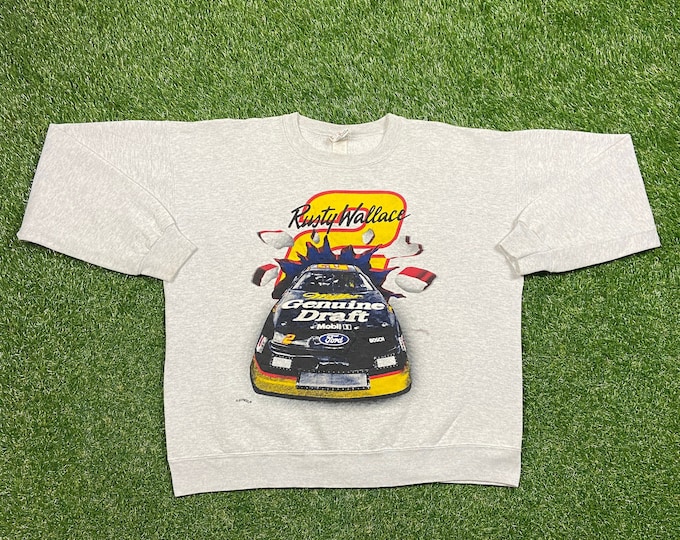 Vintage Rusty Wallace #2 Crewneck Sweatshirt Nutmeg Mills Made USA Size Xtra Large XL NASCAR Daytona 500 Racing Car 90s Classic