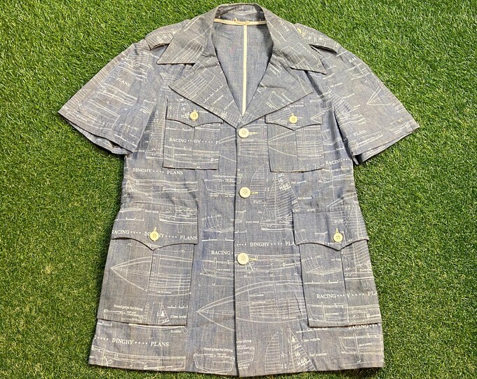 Vintage Sailboats Button Down Shirt Hathaway Other Wear Size 40 Sailing Boats Ocean Sea US Navy 1980s 80s