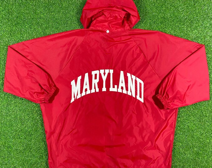 Vintage University of Maryland Champion Hood Windbreaker 3/4 Zip Rain Xtra Large Spell Out Made USA Terrapins Player Issued Game Worn NCAA
