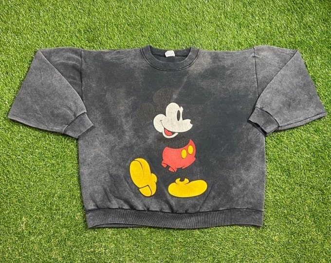 Vintage Mickey Mouse Crewneck Sweatshirt Made USA Size Xtra Large XL Walt Disney World Magic Kingdom WDW Pull Over Oversized Fade Dye