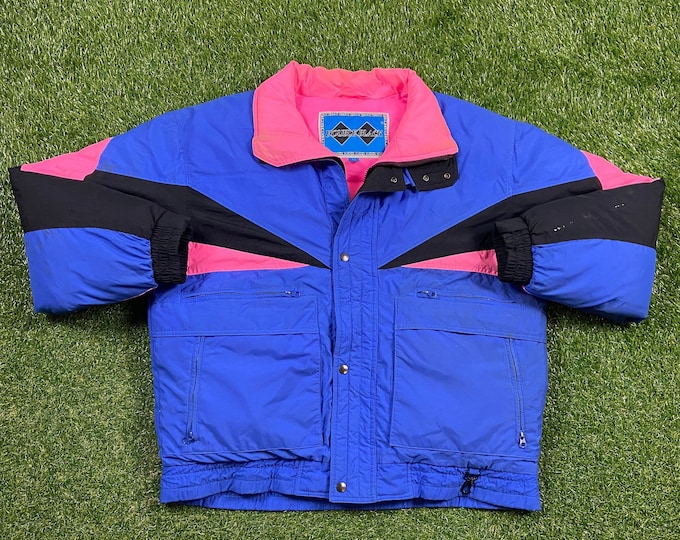 Vintage Double Black Winter Athletic Jacket Size Large L Warm Zipper Jacket Windbreaker 1990s Coat Puffer Puffy Hiking Coat