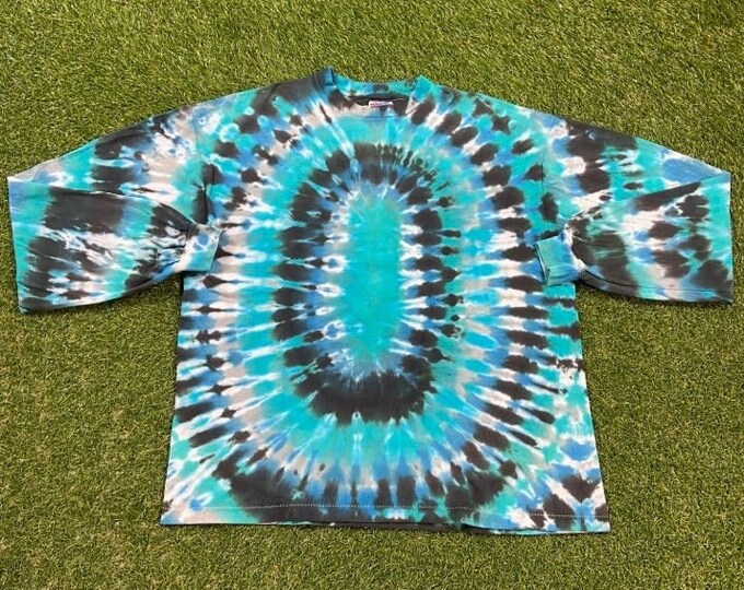 Vintage Tie Dye Long Sleeve T Shirt Hanes Made USA Size Xtra Large XL Hippie Counter Culture Rainbow Reggae Island Vibes 1990s 90s