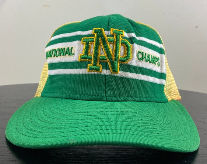 Vintage Notre Dame National Champions Snapback Hat AJD Made Usa OSFA Fighting Irish 1980s NCAA 80s Trucker